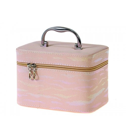 Ladīte ar spogulīti rozā ar svītrām 21x14x13 cm 587526