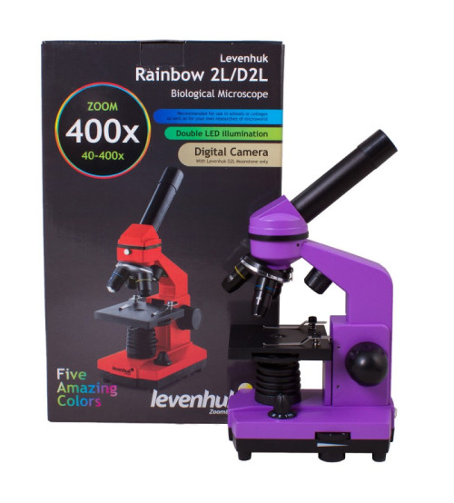 Mikroskops ar Eksperimentālo Komplektu K50 Levenhuk Rainbow 2L Violētā Krāsā 40x-400x 69061