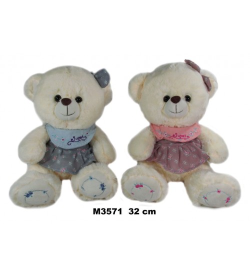 Plīša lācis 32 cm kleitā dažādas (M3571) 158345
