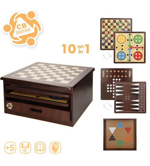 Galda spēļu komplekts 10 vienā ar koka uzglabāšanas kasti 5+ CB33074
