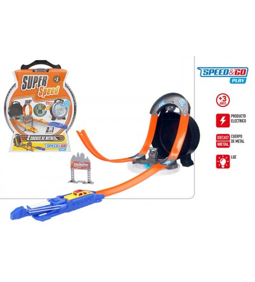 Autotrase ar cilpām un tramplīnu (komplektā 2 metāla mašīnas) 6+ CB39008