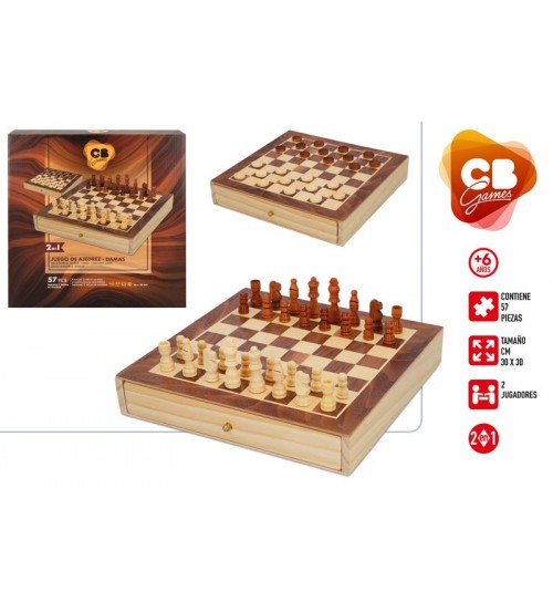 Galdā spēle Šahs un dambrete (koka) 30x30x5,5 cm 6+ CB45594