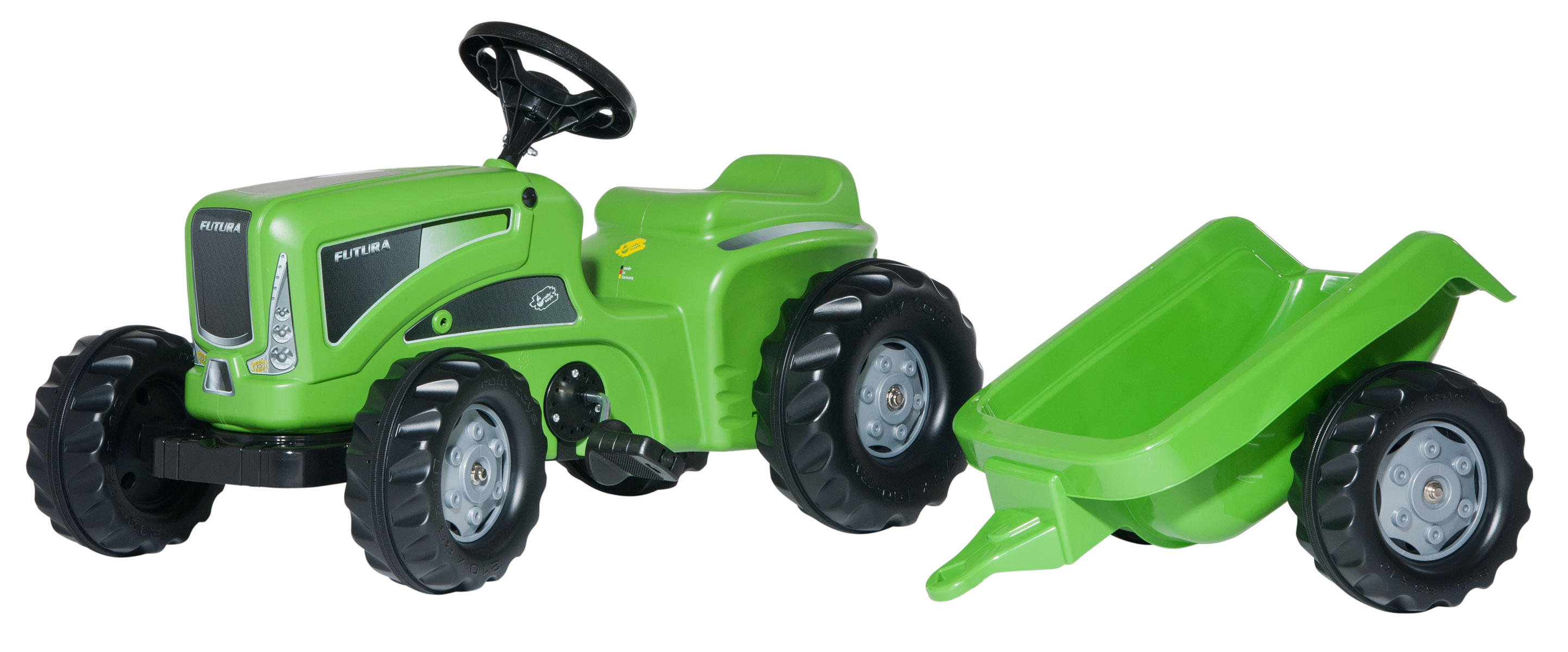 Tracteur à pédales rollykid john deere avec remorque - rollytoys 012190